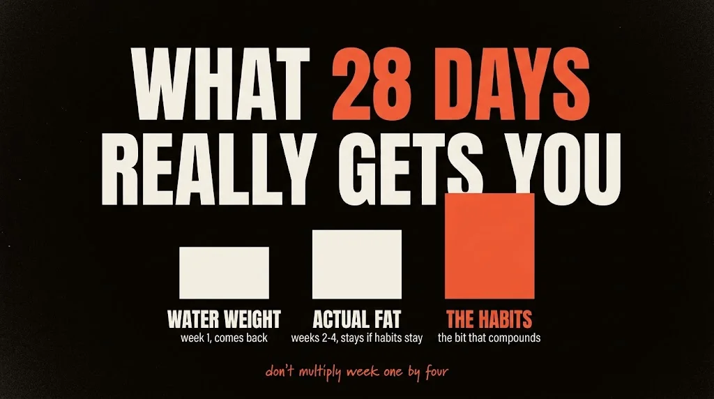 What's realistic in 28 days: expected weight loss ranges by starting point, from a coach who runs a 28-day programme